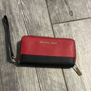 Michael Kors Red and Black Wristlet Wallet